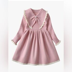 Pink Knit Dress with Ruffled Collar